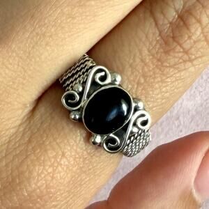 sterling silver vintage black onyx wrapped ring size 7.75
